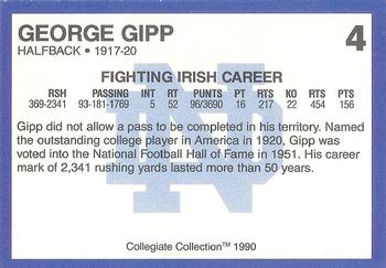 1990 Collegiate Collection Notre Dame - Promos #4 George Gipp Back