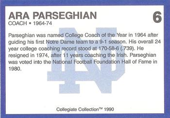 1990 Collegiate Collection Notre Dame - Promos #6 Ara Parseghian Back