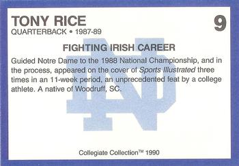 1990 Collegiate Collection Notre Dame - Promos #9 Tony Rice Back