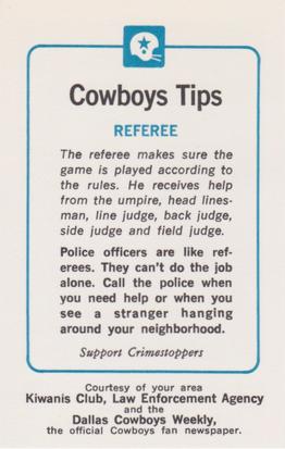 1983 Dallas Cowboys Police #NNO Dana Presley Back