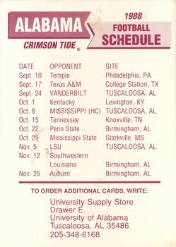 1988 Winners Alabama Crimson Tide #NNO Title Card Back