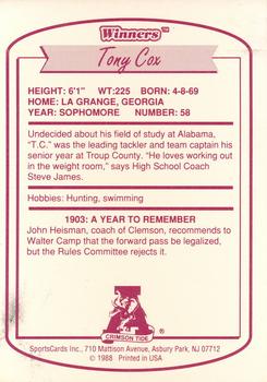 1988 Winners Alabama Crimson Tide #NNO Tony Cox Back