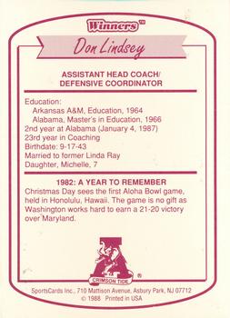 1988 Winners Alabama Crimson Tide #NNO Don Lindsey Back