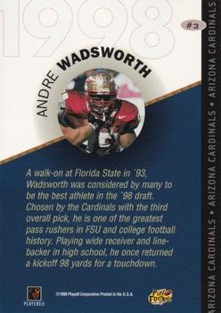 1998 Playoff Prestige SSD Hobby - 1998 Draft Picks Silver #3 Andre Wadsworth Back