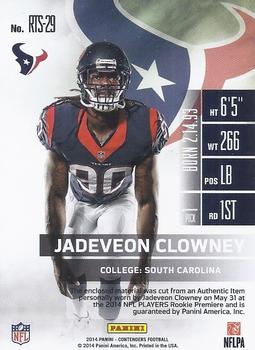 2014 Panini Contenders - Rookie Ticket Swatches #RTS-29 Jadeveon Clowney Back