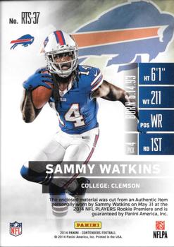 2014 Panini Contenders - Rookie Ticket Swatches #RTS-37 Sammy Watkins Back