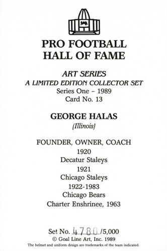 1989 Goal Line Hall of Fame Art Collection  #13 George Halas Back