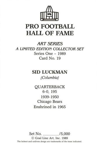 1989 Goal Line Hall of Fame Art Collection  #19 Sid Luckman Back