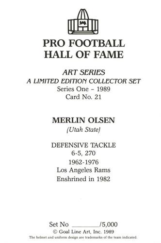 1989 Goal Line Hall of Fame Art Collection  #21 Merlin Olsen Back