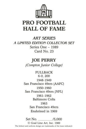 1989 Goal Line Hall of Fame Art Collection  #23 Joe Perry Back