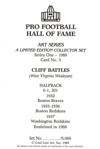 1989 Goal Line Hall of Fame Art Collection  #3 Cliff Battles Back