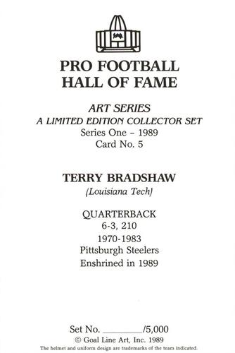 1989 Goal Line Hall of Fame Art Collection  #5 Terry Bradshaw Back