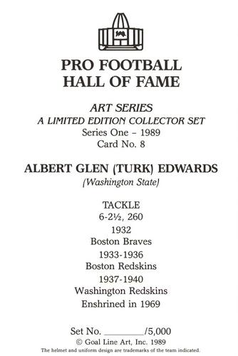 1989 Goal Line Hall of Fame Art Collection  #8 Albert Glen 