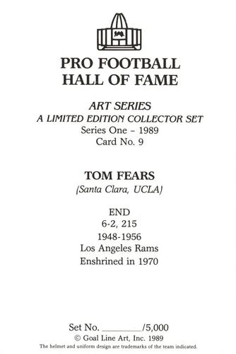 1989 Goal Line Hall of Fame Art Collection  #9 Tom Fears Back