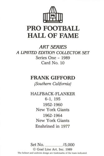 1989 Goal Line Hall of Fame Art Collection  #10 Frank Gifford Back
