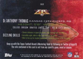 2014 Topps Fire - Fire Relics #FR-DT De'Anthony Thomas Back