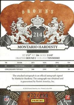 2010 Panini Crown Royale #214 Montario Hardesty Back