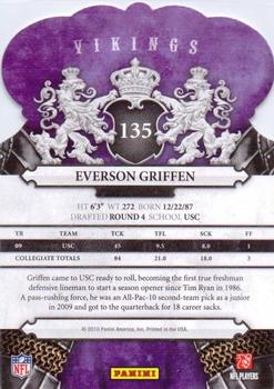 2010 Panini Crown Royale #135 Everson Griffen Back