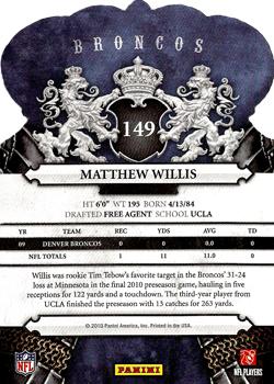 2010 Panini Crown Royale #149 Matt Willis Back