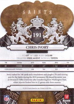 2010 Panini Crown Royale #191 Chris Ivory Back