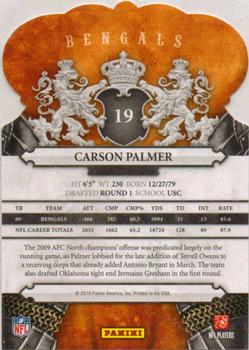 2010 Panini Crown Royale #19 Carson Palmer Back