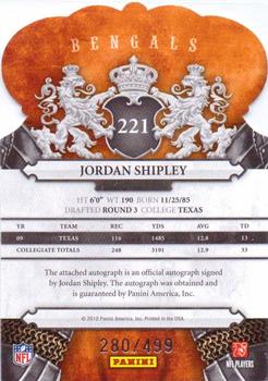 2010 Panini Crown Royale #221 Jordan Shipley Back