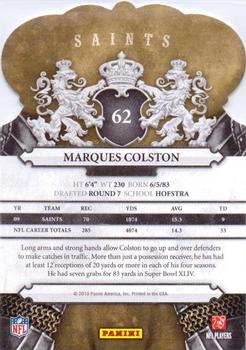 2010 Panini Crown Royale #62 Marques Colston Back