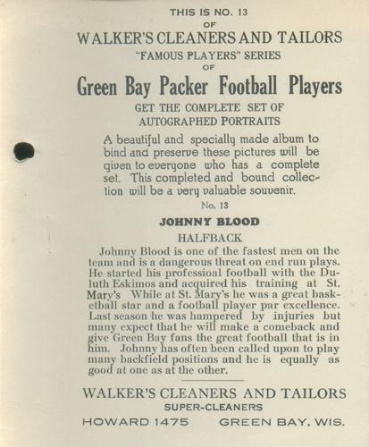 1932 Walker's Cleaners Green Bay Packers #13 Johnny Blood Back