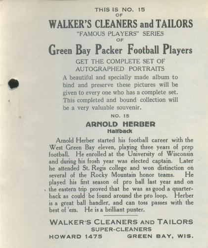 1932 Walker's Cleaners Green Bay Packers #15 Arnold Herber Back