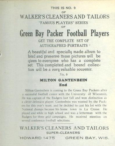 1932 Walker's Cleaners Green Bay Packers #9 Milt Gantenbein Back