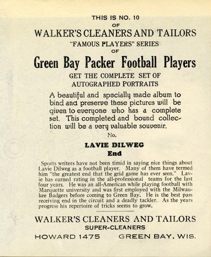 1932 Walker's Cleaners Green Bay Packers #10 Lavvie Dilweg Back
