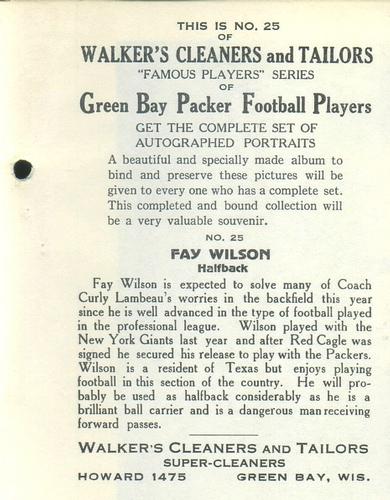 1932 Walker's Cleaners Green Bay Packers #25 Mule Wilson Back