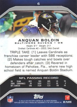 2010 Topps Triple Threads #6 Anquan Boldin  Back