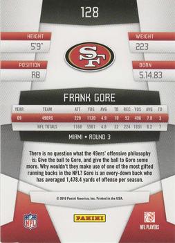 2010 Panini Certified #128 Frank Gore  Back