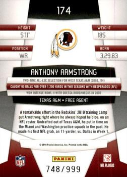 2010 Panini Certified #174 Anthony Armstrong  Back