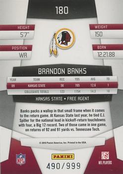 2010 Panini Certified #180 Brandon Banks  Back