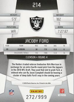 2010 Panini Certified #214 Jacoby Ford  Back