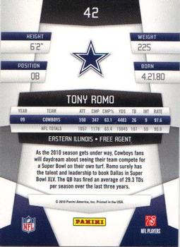 2010 Panini Certified #42 Tony Romo  Back