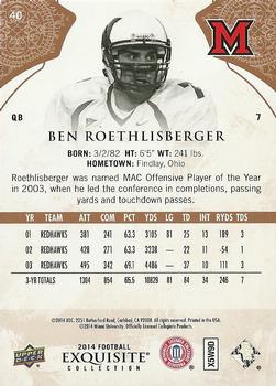 2014 Upper Deck Exquisite Collection #40 Ben Roethlisberger Back