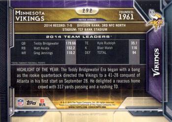 2015 Topps #292 Minnesota Vikings Back