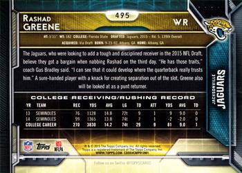 2015 Topps #495 Rashad Greene Back
