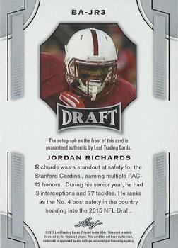 2015 Leaf Draft - Autographs #BA-JR3 Jordan Richards Back