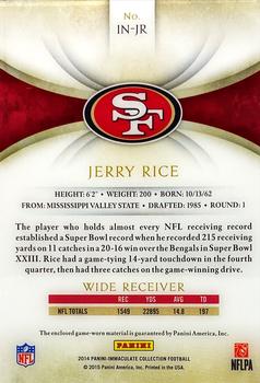 2014 Panini Immaculate Collection - Immaculate Numbers Memorabilia #IN-JR Jerry Rice Back