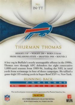 2014 Panini Immaculate Collection - Immaculate Numbers Memorabilia #IN-TT Thurman Thomas Back