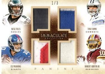 2014 Panini Immaculate Collection - Quad Jerseys Prime #4-NFCE Eli Manning / Tony Romo / Nick Foles / Robert Griffin III Front