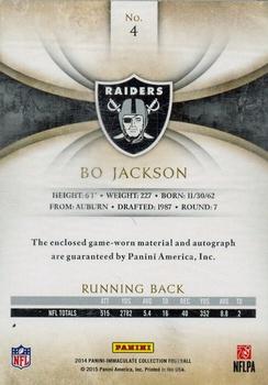 2014 Panini Immaculate Collection - Rookie Patches Autographs Football Star Variations #4 Bo Jackson Back