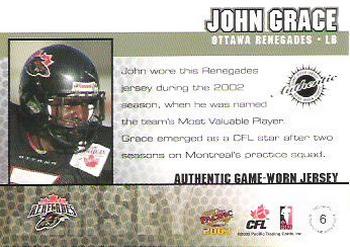 2003 Pacific  CFL - Game Worn Jerseys #6 John Grace Back