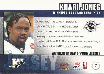 2003 Pacific  CFL - Game Worn Jerseys #7 Khari Jones Back