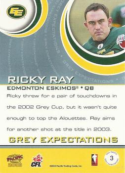 2003 Pacific  CFL - Grey Expectations #3 Ricky Ray Back
