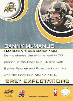 2003 Pacific  CFL - Grey Expectations #4 Danny McManus Back